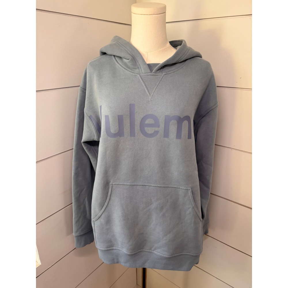 Lululemon All Yours Hoodie Graphic Women 8 Blue Grey Excellent Logo Pullover